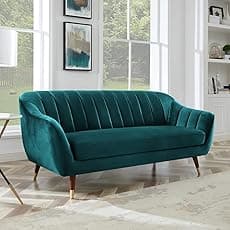 Modern 3 Seater Green Fabric Sofa for Living Room, Soft Cushioned Large Couch, Premium Comfort Sofa for Home & Office (2 Year Warranty)