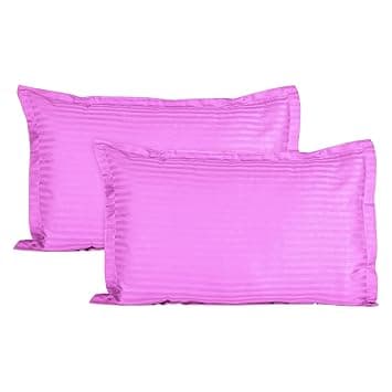 Trance Home Linen 200 TC 100% Cotton Small Size 17x25 inch Satin Stripe Pillow Covers | Pillow Cases | Set of 2 Piece Pillow Covers only |Small Size (Light Pink, 17 X 25 inch)