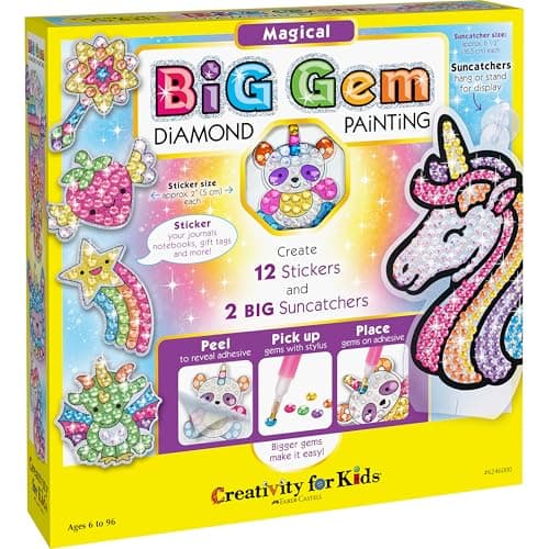 FABER-CASTELL Creativity for Kids Big Gem Diamond Painting Magical Kit - 1000+ Diamond Art Gems with 12 Stickers and 2 Suncatchers, DIY Art and Craft Activity, Gift for Girls Ages 6-12 2