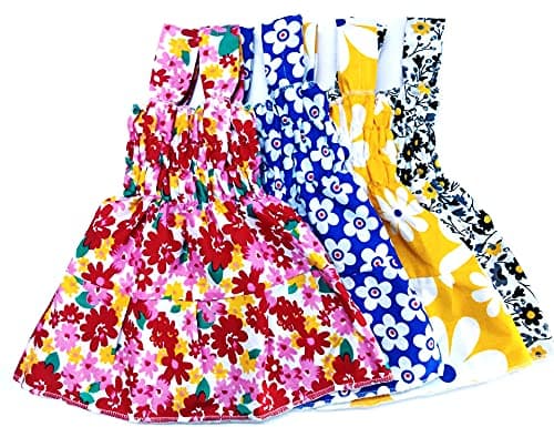 Mudgal India Creations Baby Girls Cotton Summer Wear Dress Cum Jhabla/Frock – Cute Printed Collection | Pack of 4 | Soft & Breathable for Kids (Multicolor, 3–4 Years) | Assorted