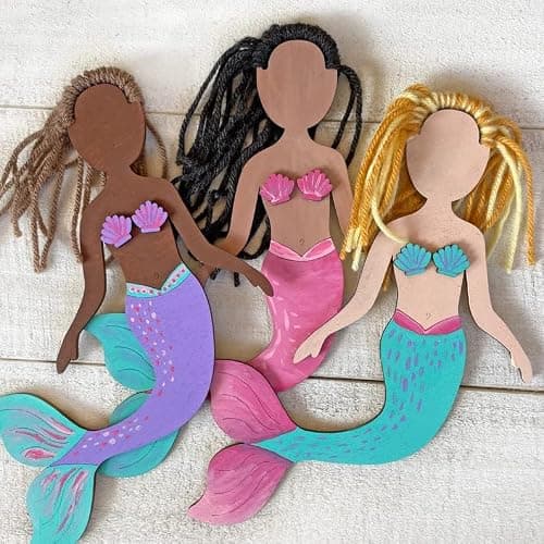 Haoser Mermaid Self-Portrait Craft Kit - Drawing Kit For Kids - Mermaid Theme Birthday Gift Pack Of 5, Multicolor