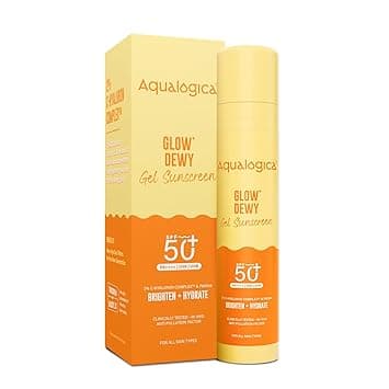 Aqualogica Glow+ Dewy Gel Sunscreen - 50 g | SPF 50+ PA++++ | In-Vivo Tested | New-age Filters | 12-Hour* Sun Protection | Tan Protection | For Bright & Hydrated Skin | Fragrance-Free & No White Cast 