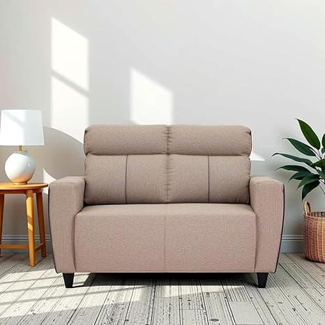 Royaloak Mily Fabric 2 Seater Sofa | Sofa with Tufted Design and Square Armrest | Durable and Long-Lasting 2 Seater Sofa for Living Room with Soft Cushions, Tapered Legs & Modern Design