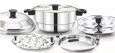 Luxuria Sumo 12 Stainless Steel Induction Idly Cooker (3 Plates, 12 Idlis), Silver