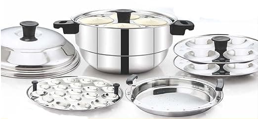 Luxuria Sumo 12 Stainless Steel Induction Idly Cooker (3 Plates, 12 Idlis), Silver