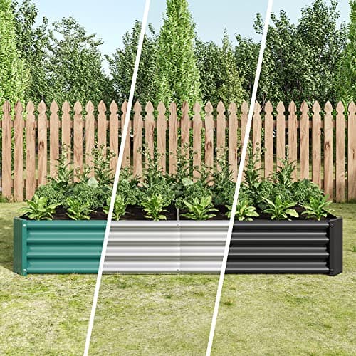 FOUBAM Galvanized Raised Garden Bed for Vegetables,Outdoor Garden Raised Kit Planter Box,Backyard Patio Planter Raised Beds for Flowers, Herbs, Fruits, Metal Planter Flower Pot 6x3x1 ft Black 4