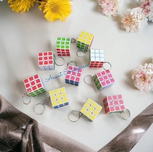ANANT ENTERPRISES 3 Pcs Mini 3x3 Magic Speed Puzzle Cube Keychain – Keyring Key Chain Toy for Kids & Adults – Return Gifts Bulk, Pinata Filler, Birthday Party Favors, Goody Bag Stuffers (Pack Of 3) 3