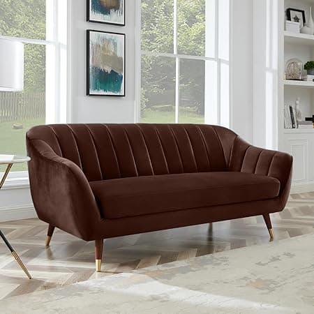AMATA Marino 3 Seater Brown Suede Velvet Fabric Sofa Set with Two Cushions Perfect for Home Office Guests Living Room (01 Brown, 3 Seater)(3 Year Warranty)