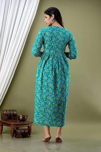 MAHALA FASHION Women's Cotton Printed Maternity Kurti for Feeding Zippers Pregnancy Wear Nursing Dress (Sky Blue, Small) 4