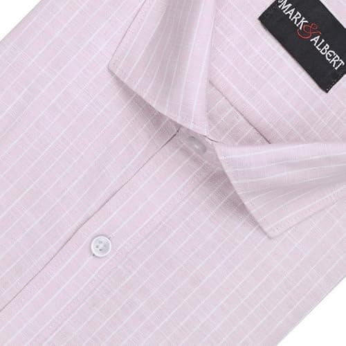MARK & ALBERT Men's Half Sleeve Cotton Linen Striped Shirt Pink 2