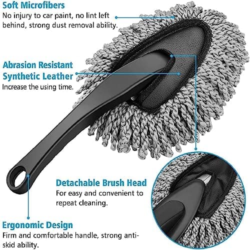 Fuelbyte 2 Pcs Microfiber Car Duster with Handle for Car Interior Cleaning Brush Mop Duster for Car Cleaning Brush with Handle Wet and Dry Car Washing Brush Ideal Car Accessories for Exterior (Combo) 5