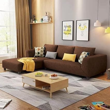 Casaliving Minta Left Hand Side 4 Seater L Shape Sofa Set for Living Room (Brown in Colour Fabric) Premium Fabric Sofa Set for Living Room - Hall