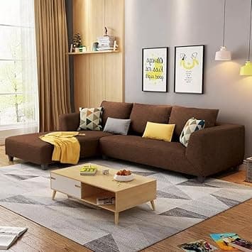 Casaliving Minta Left Hand Side 4 Seater L Shape Sofa Set for Living Room (Brown in Colour Fabric) Premium Fabric Sofa Set for Living Room - Hall