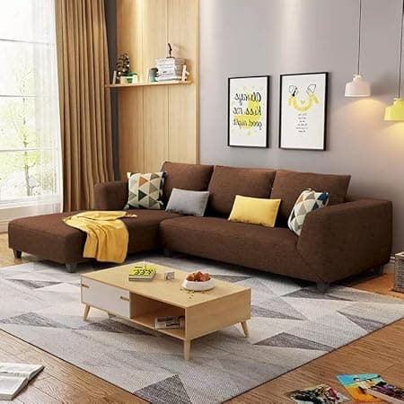 Casaliving Minta Left Hand Side 4 Seater L Shape Sofa Set for Living Room (Brown in Colour Fabric) Premium Fabric Sofa Set for Living Room - Hall