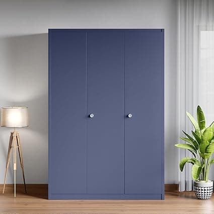 Interio by Godrej Almirah Etna 3-Door Steel Almirah Wardrobe (Textured Phiroja Blue), 1-Year Warranty, 1 Locker and 10 Shelves