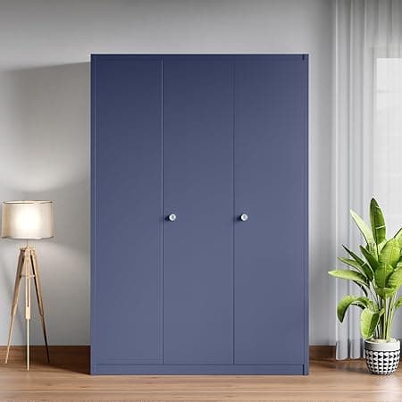 Interio by Godrej Almirah Etna 3-Door Steel Almirah Wardrobe (Textured Phiroja Blue), 1-Year Warranty, 1 Locker and 10 Shelves