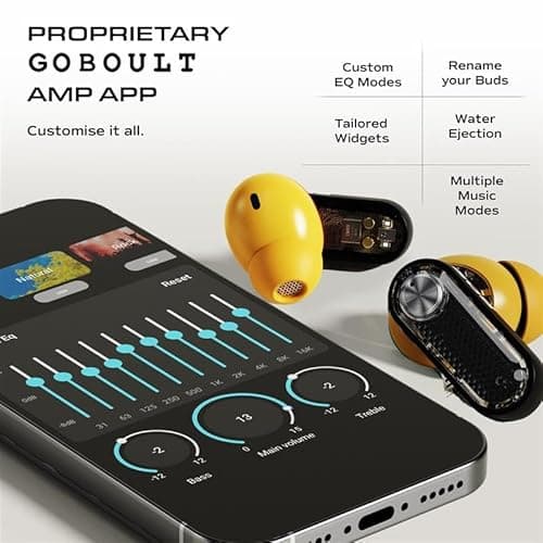 GOBOULT Mustang Sprint in Ear Earbuds with 60H Playtime, Amp App Support, 32dB Active Noise Cancellation, Quad Mic ENC, Dual Device Pairing, 10mm Driver, BTv 6.0 Wireless (Turbo Yellow) 4