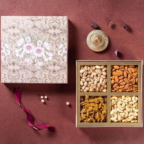 Acme Treat Royal Treat Diwalii Gift Hamper | Almonds, Cashew, Pista & Raisin with diya | Festival | Birthday, Anniversary | Diwali Gift Box | Diwali Gift Hamper | E-556 | 400g 3