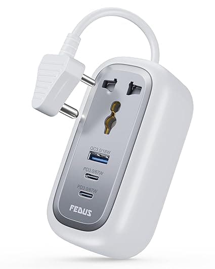 FEDUS 67W GaN Travel Power Adapter Strip Compact Extension Board with USB Ports 4ft Long Retractable Cable Cord, 2 Type C, 1 USB Ports, 2 International Power Sockets, 2500W for Laptop, Home Appliances