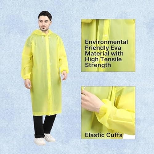 EVA Waterproof Unisex Raincoat with Hood – Reusable Rain Poncho | Lightweight Full Sleeve Outdoor Raincoat for Men and Women – Camping, Hiking, Travel Jacket – Universal Size (Yellow) 4