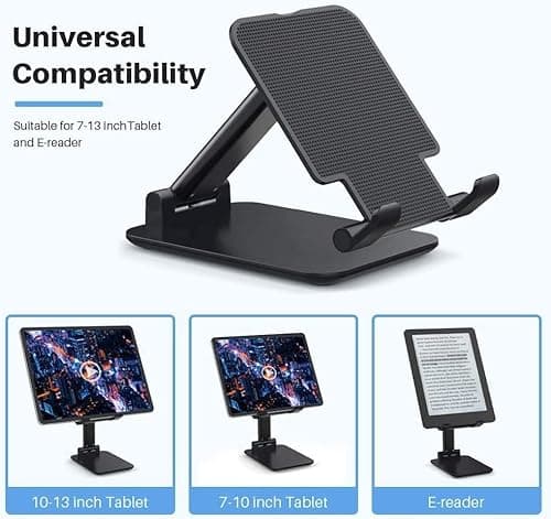 Sounce Tabletop Adjustable Cell Phone Stand, Foldable Portable Phone Holder Stand with Height Adjustable Cradle, Stable and Easy to Use Compatible for All 4-8 inches Smartphones (Black) 3