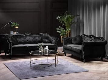 Velvet Couch for Modern & Fahionalable Chesterfield Sofa 3 Seater Couches Sleeper Sofa for Living Room, Dining Room, Bedroom, Office, and Hallway. (Black=5)