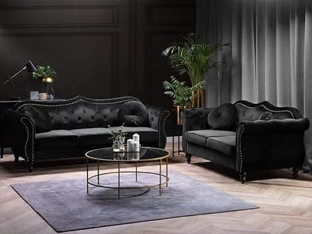 Velvet Couch for Modern & Fahionalable Chesterfield Sofa 3 Seater Couches Sleeper Sofa for Living Room, Dining Room, Bedroom, Office, and Hallway. (Black=5)