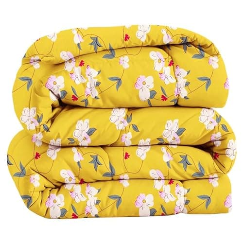 VAS COLLECTIONS 220 GSM Reversible Microfiber AC Comforter/Duvets for Mild Winter | All Season Single Size 3 Layered Quilted Blanket for Single Bed (230 cm x 150 cm, Floral, Yellow) 2