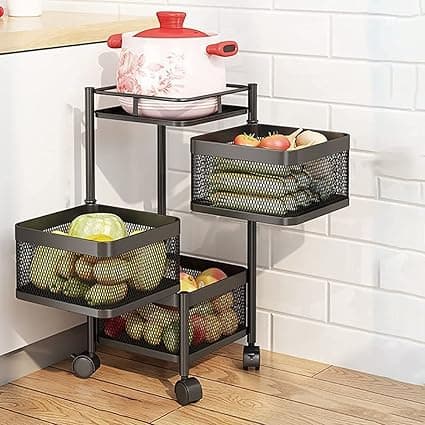 Rasvesh Iron Kitchen Trolley with Wheels, Kitchen Organizer Items and Storage Solutions for Squre Kitchen Organizer and Kitchen Accessories Items (Black,Layer 3)