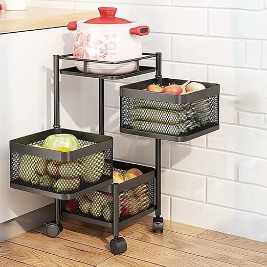 Rasvesh Iron Kitchen Trolley with Wheels, Kitchen Organizer Items and Storage Solutions for Squre Kitchen Organizer and Kitchen Accessories Items (Black,Layer 3)