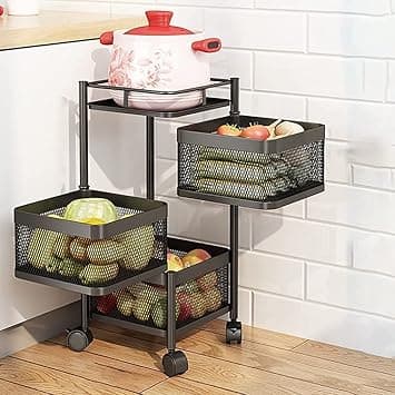 Rasvesh Iron Kitchen Trolley with Wheels, Kitchen Organizer Items and Storage Solutions for Squre Kitchen Organizer and Kitchen Accessories Items (Black,Layer 3)