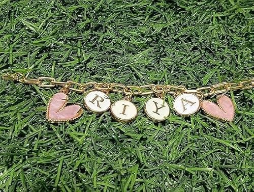 KITCHENSUTRA INDIA Personalized Charm Name Bracelet | Gold Plated Metal Chain with Enamel Charms | Customized Bracelet for Women & Girls | Elegant Gift for Birthdays, Anniversaries, Festive Occasions  3