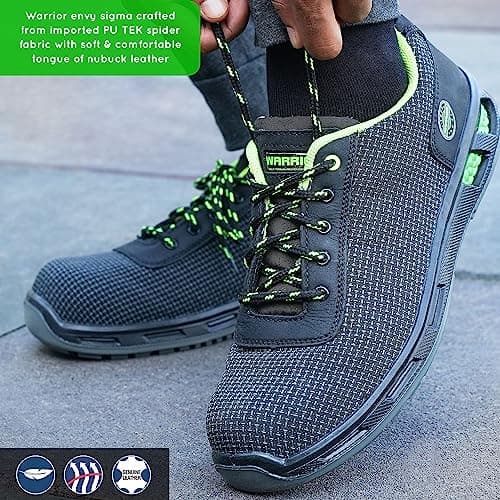 Liberty Warrior Envy Sigma Safety Shoes for Men, Fibre Glass Toe, Light Weight, Green, Sizes-7UK 4