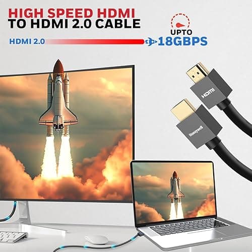 Honeywell HDMI Cable v2.0 with Ethernet, 3D/4K@60Hz Ultra HD Resolution, 1 Mtr, 18 GBPS Transmission Speed, High-Speed, Compatible with all HDMI Devices Laptop Desktop TV Set-top Box Gaming Console 3
