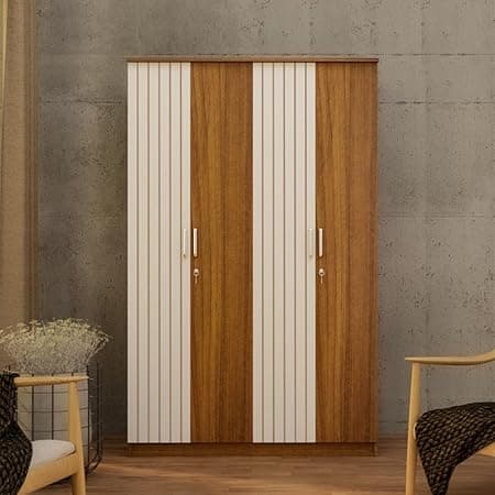 Tetra Engineered Wood 4-Door Wardrobe (Leon Teak Fluted, 4 Door)
