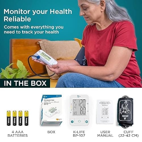 K-Life - Bpm-107 Fully Automatic Digital Electronic Blood Pressure Monitor - Portable Digital Blood Pressure Machine - Accurate Measurement Blood Pressure Monitor Digital Bp Moniter - White 5