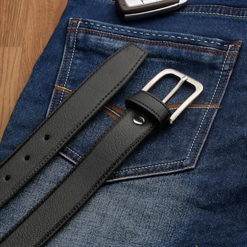 TYBELT PU Leather Belt for Men – Classic Black Belt with Polished Finish, Pin Buckle, Adjustable Fit Up to 42 Inches – Stylish Formal & Casual Accessory 3