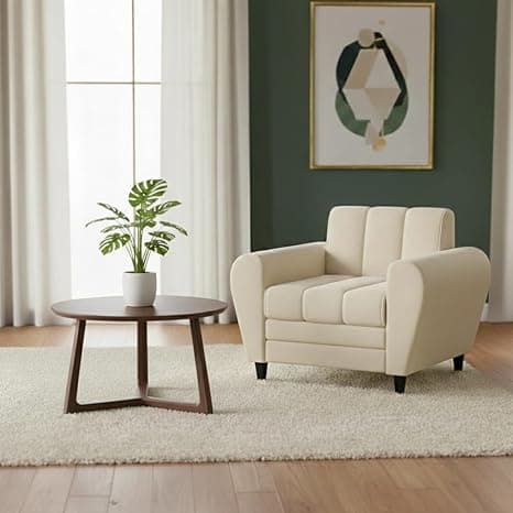 Torque Bali Fabric 1 Seater Sofa for Living Room (Beige) | Comfortable 1 Seat Sofa |Wooden Sofa One Seater Couch for House Warming Gifts 1 Year Warranty