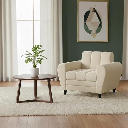Torque Bali Fabric 1 Seater Sofa for Living Room (Beige) | Comfortable 1 Seat Sofa |Wooden Sofa One Seater Couch for House Warming Gifts 1 Year Warranty