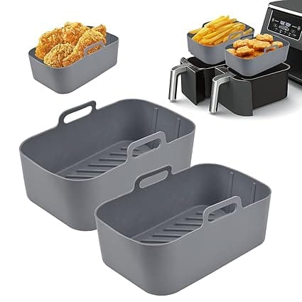 Pipihome Silicone Pot For Ninjas Dual Air Fryer, 2PCS Silicone Air Fryer Liners Double Air Fryer Silicone Air Fryer Basket, Air Fryer Rack Accessories for Air Fryer, Oven, Microwave (Gray)
