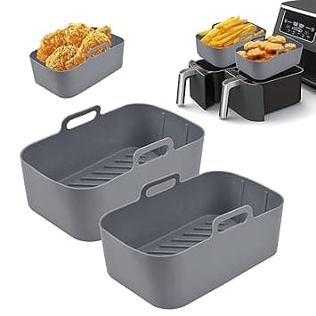 Pipihome Silicone Pot For Ninjas Dual Air Fryer, 2PCS Silicone Air Fryer Liners Double Air Fryer Silicone Air Fryer Basket, Air Fryer Rack Accessories for Air Fryer, Oven, Microwave (Gray)