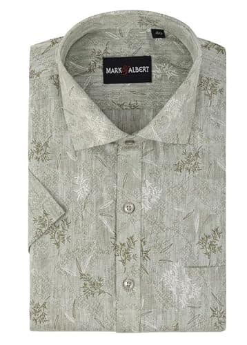 MARK & ALBERT Men's Cotton Slim Fit Half Sleeve Printed Shirt, Green, 40