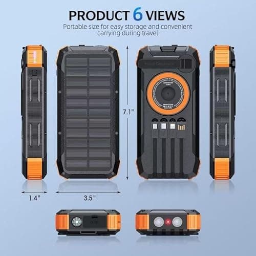 LRSA 40000mAh Solar Power Bank with Wireless Charging | USB-C Fast Input/Output | Portable External Battery Pack with Hand-Crank Self Charging & Dual Flashlight for Camping & Travel 3