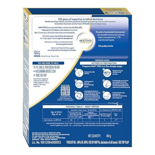 Nestlé NAN PRO 3 Follow-Up Formula-Powder After 12 months, Up to 18 months, Stage 3, 400g Pouch in Box 2