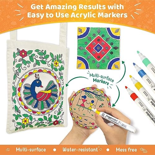 Imagimake DIY Indian Art Forms | 20+Craft Projects | 5 Art Forms - Mandala,Madhubani,Lippan,Warli & Block Printing | Art & Craft Kit | Birthday Gift for Girls & Boys Ages 8,9,10,11,12 5
