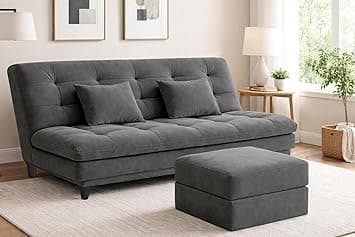 Convertible 3-Seater Apsen Sofa Bed with Ottoman, Tufted Sleeper Couch with Adjustable Backrest– Living Room Furniture - Grey Color
