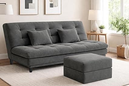 Convertible 3-Seater Apsen Sofa Bed with Ottoman, Tufted Sleeper Couch with Adjustable Backrest– Living Room Furniture - Grey Color