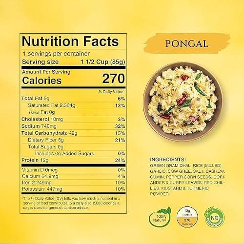 Instabites Ready to Eat Pongal 65g, No Added Preservatives and Ready to Eat in Minutes - Pack 3 2