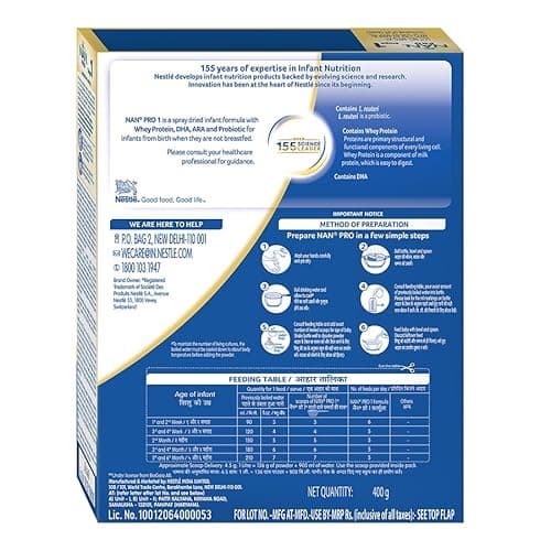 Nestlé NAN PRO 1 Infant Formula with Probiotic (Up to 6 months), Stage 1-400g Pouch in Box 2