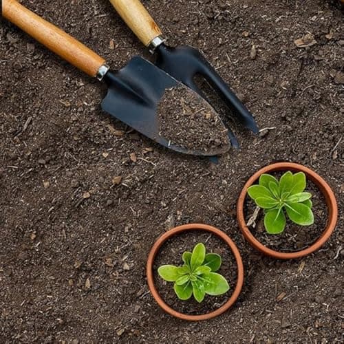 Oblivion Gardening Tools Set of 5 Pcs - Flower Cutter, Garden Shear, Pruner, Gardening Gloves & Big Garden Tool Set Wooden Handle Hand Cultivator, Trowel, Garden Fork 6